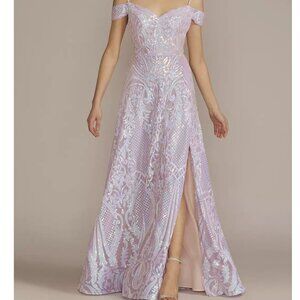 Jules and Cleo Iridescent Pink Purple Gown Off-the-shoulder A-line Slit Size 10